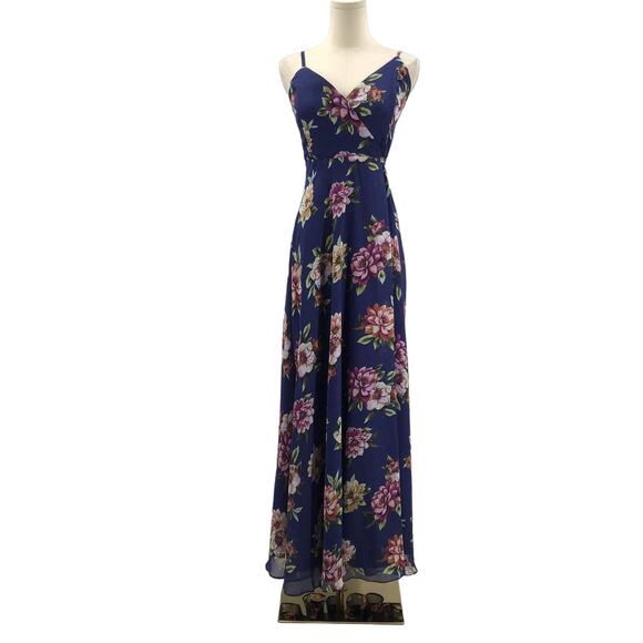 LULU'S XS Always There For Me Navy Blue Floral Print Wrap Maxi Dress NEW B154 - Picture 3 of 8